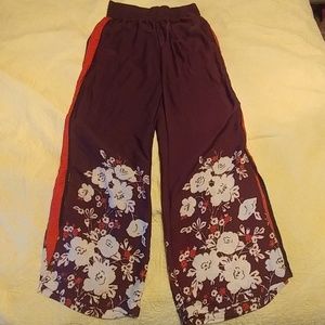 Maroon wide leg floral lounge pants